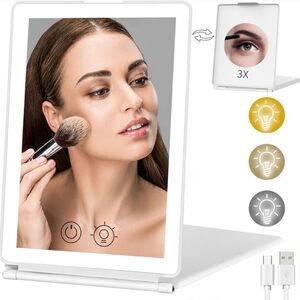 Rechargeable Makeup Mirror with 72 LED Lights, 3x Built-in Magnifying Mirror